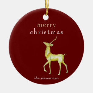 Minimalist Merry Christmas Reindeer Holiday Photo Ceramic Ornament