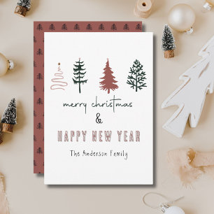 Minimalist Merry Christmas Retro Line Art Trees Holiday Card