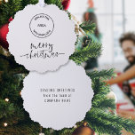Minimalist Merry Christmas Script Logo Company Ornament Card<br><div class="desc">Minimalist Merry Christmas Script Logo Company. A handy all-in-one ornament and card, with your business logo and Merry Christmas in a set stylish script. and your greetings on the back, ready for your recipients to hang from their christmas tree. You can also change text and background Colours if you wish...</div>