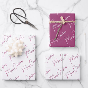 Minimalist Merry Christmas Script Purple Wrapping Paper Sheet