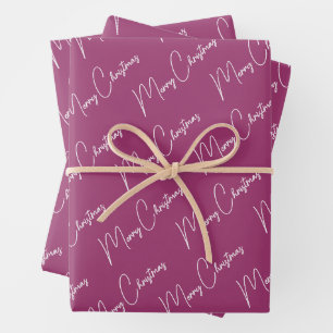 Minimalist Merry Christmas Script Purple Wrapping Paper Sheet
