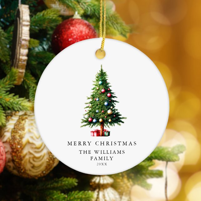 Minimalist Merry Christmas Tree Ceramic Ornament (Creator Uploaded)
