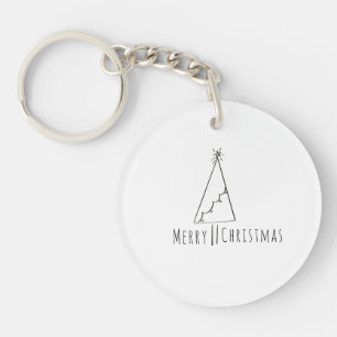 Minimalist Merry Christmas Tree Line Art  Keychain