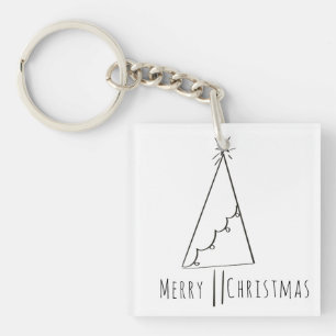 Minimalist Merry Christmas Tree Line Art  Keychain