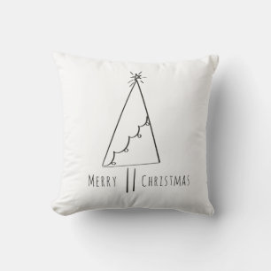 Minimalist Merry Christmas Tree Line Art  Throw Pillow