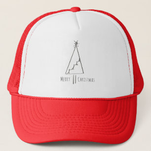 Minimalist Merry Christmas Tree Line Art Trucker H Hat