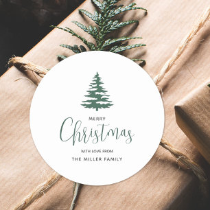Minimalist Merry Christmas Tree Personalized Classic Round Sticker