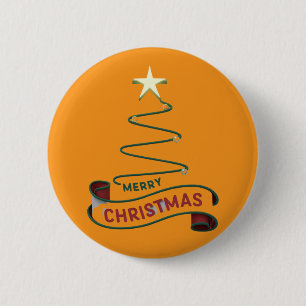 Minimalist Merry Christmas Tree with Star Design 2 Inch Round Button