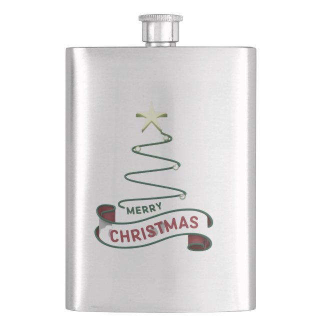 Minimalist Merry Christmas Tree with Star Design Hip Flask (Front)