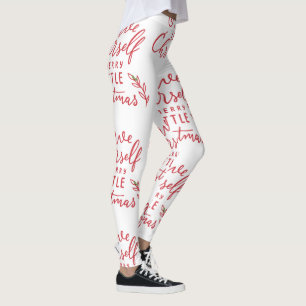 Minimalist Merry Little Christmas Red Script White Leggings