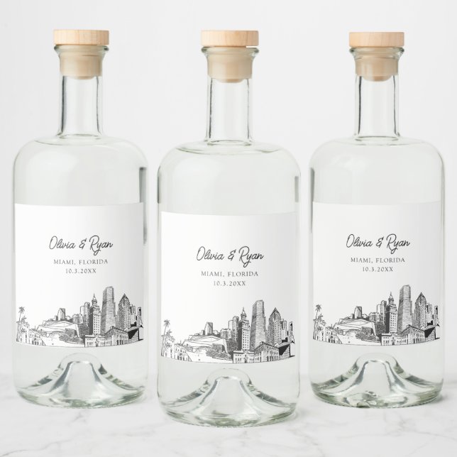 Minimalist Miami Wedding Custom Liquor Bottle Label (Bottles)