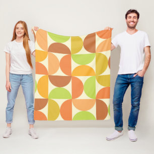 Minimalist Mid Century Half Circles Pattern  Fleece Blanket