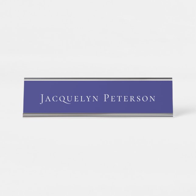 Minimalist Midnight Blue Plain Elegant Modern  Desk Name Plate (Front)