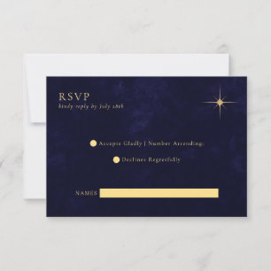 Minimalist Midnight Celestial Gold Stars Wedding RSVP Card