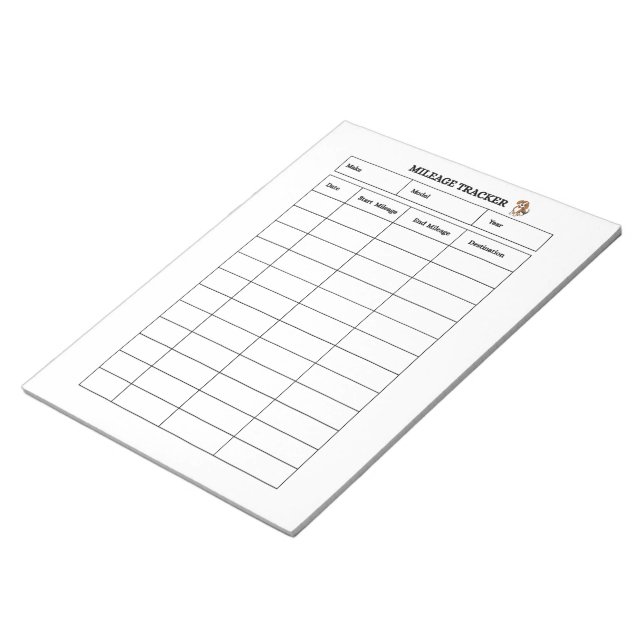 Minimalist Mileage Tracker Notepad (Angled)