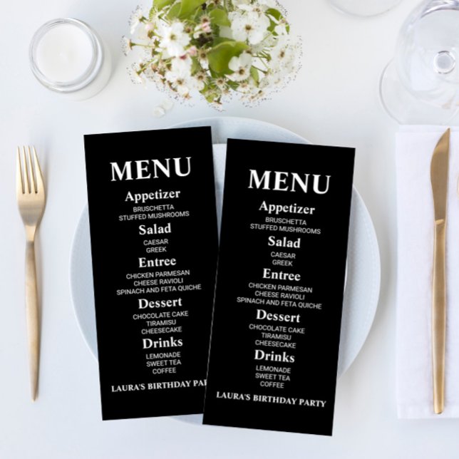 Minimalist Minimal Black Birthday Party Food Menu (Creator Uploaded)