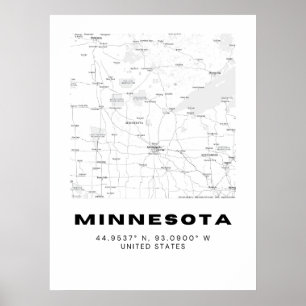 Minimalist Minnesota Map Art - Black and White Poster