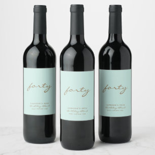 Minimalist Mint & Gold Birthday Age Wine Label