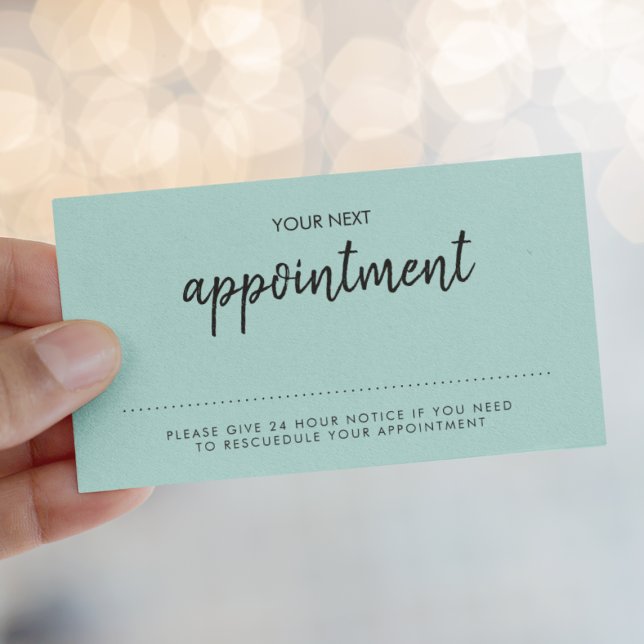 Minimalist Mint Green | Modern Salon Reminder Next Appointment Card (A stylish professional reminder card perfect for salons, wellness spas, and beauty studios)