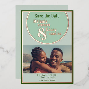 Minimalist Mint Green with Foil Save the Date Card
