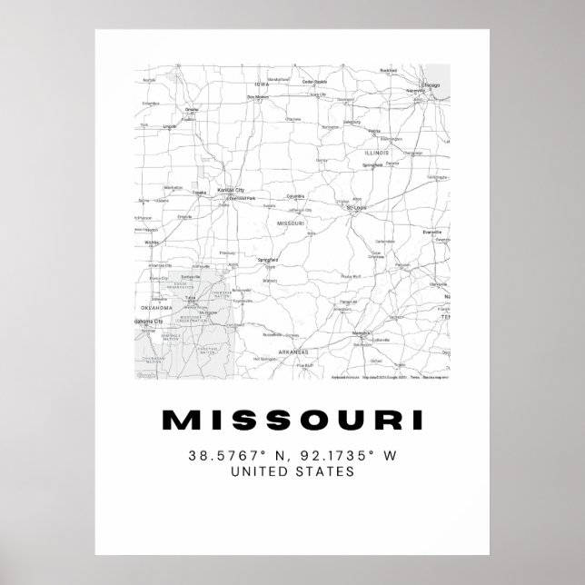 Minimalist Missouri Map Art - Black and White Poster (Front)
