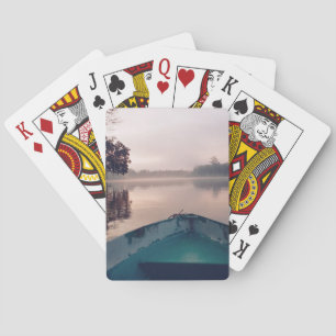 Minimalist Misty Boat on River Borneo Travel Photo Playing Cards