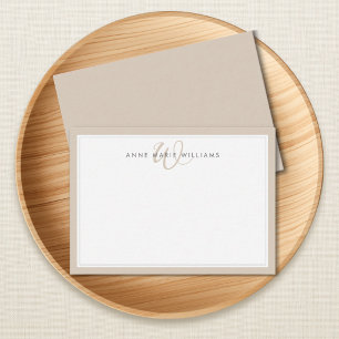 Minimalist Mocha Brown Two Border Monogram Card