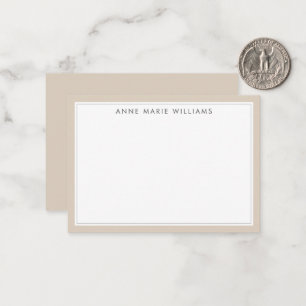 Minimalist Mocha Brown Two Border Name Note Card