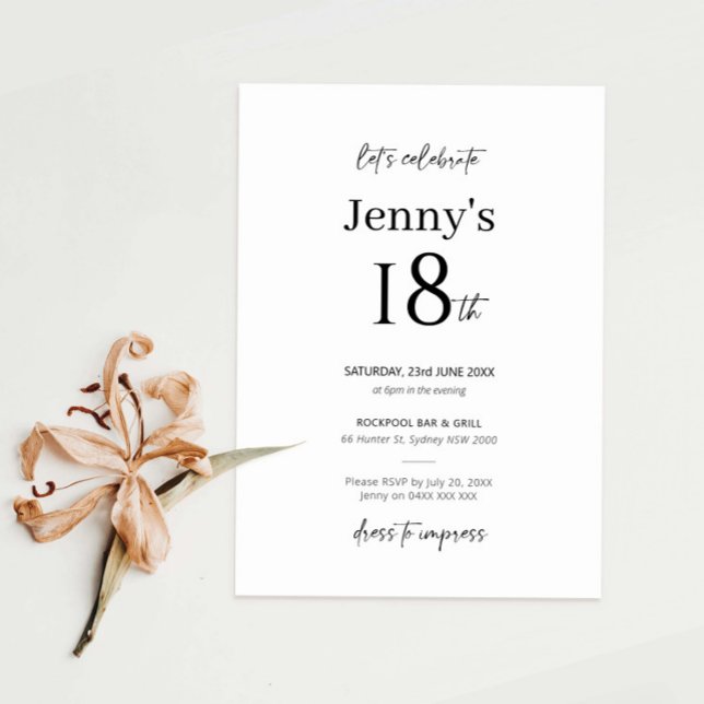 Minimalist Modern 18th Birthday Party Invitation (Creator Uploaded)