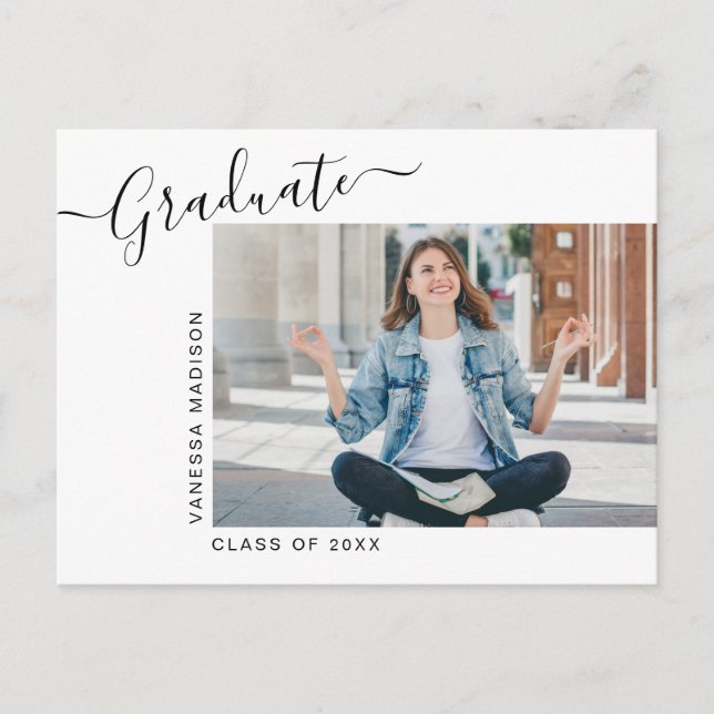 Minimalist Modern 1 Photo Graduation Announcement Postcard (Front)