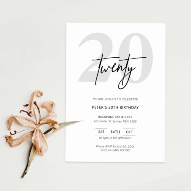 Minimalist Modern 20th Birthday Party Invitation (Creator Uploaded)