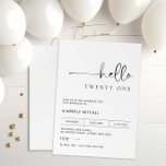 Minimalist Modern 21st Birthday Party Invitation<br><div class="desc">This minimalist typography 21st birthday party invitation is perfect for a modern birthday party. The simple design features classic minimalist black and white typography with a modern feel. Customizable in any colour. Keep the design minimal and elegant, as is, or personalize it by adding your own graphics and artwork. For...</div>