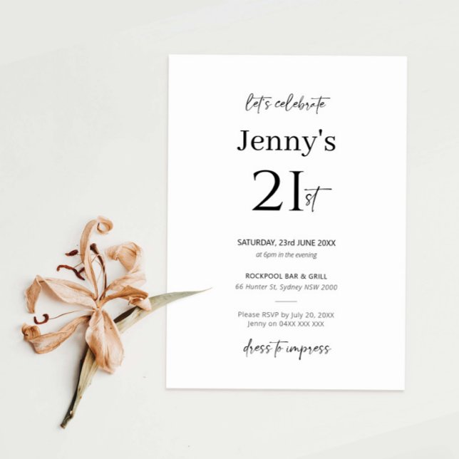 Minimalist Modern 21st Birthday Party Invitation (Creator Uploaded)