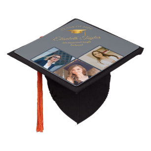 Minimalist Modern 3-Photo Class of 2026    ROULIV Graduation Cap Topper