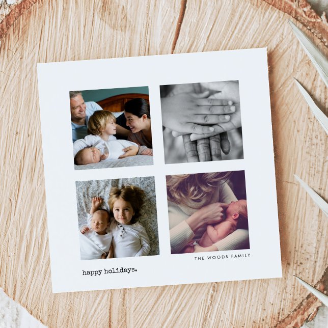 Minimalist Modern 4 Photo Collage Christmas Holiday Card (Creator Uploaded)