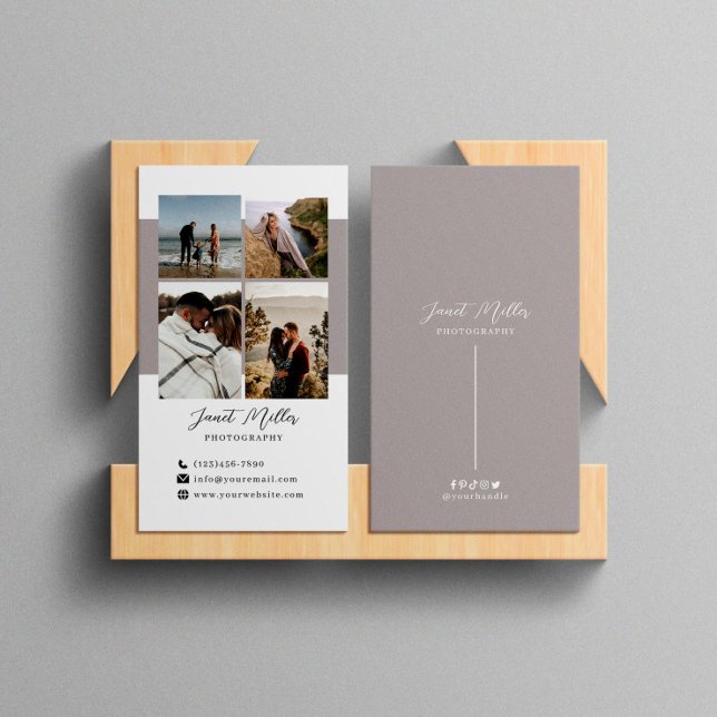 Minimalist Modern 4 Photo Collage Photographer Business Card (Creator Uploaded)