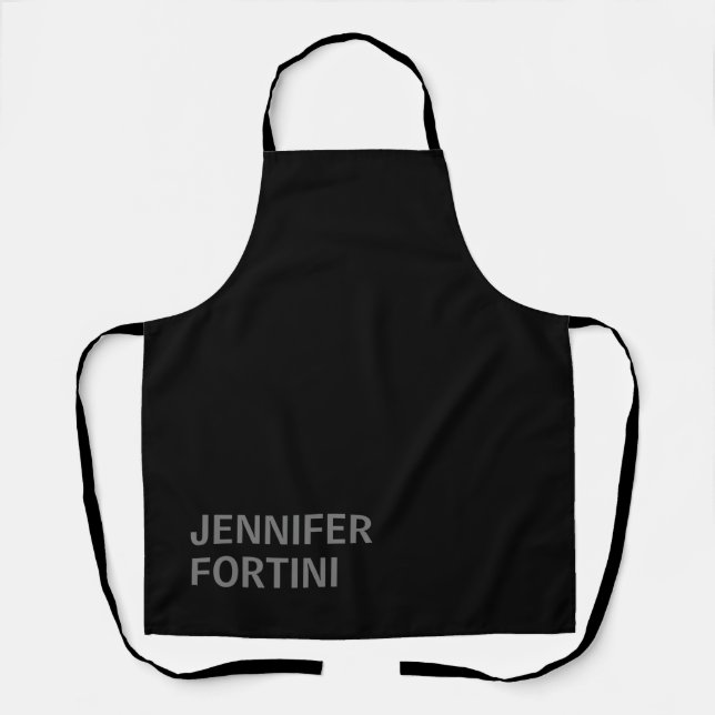 Minimalist Modern Add Your Name Black Grey Apron (Front)