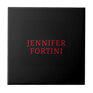 Minimalist Modern Add Your Name Black Red Tile