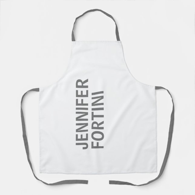 Minimalist Modern Add Your Name Grey White Apron (Front)