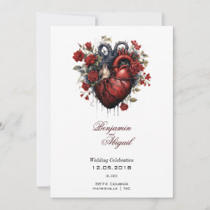Minimalist Modern Anatomy Gothic Heart Floral Invi Invitation