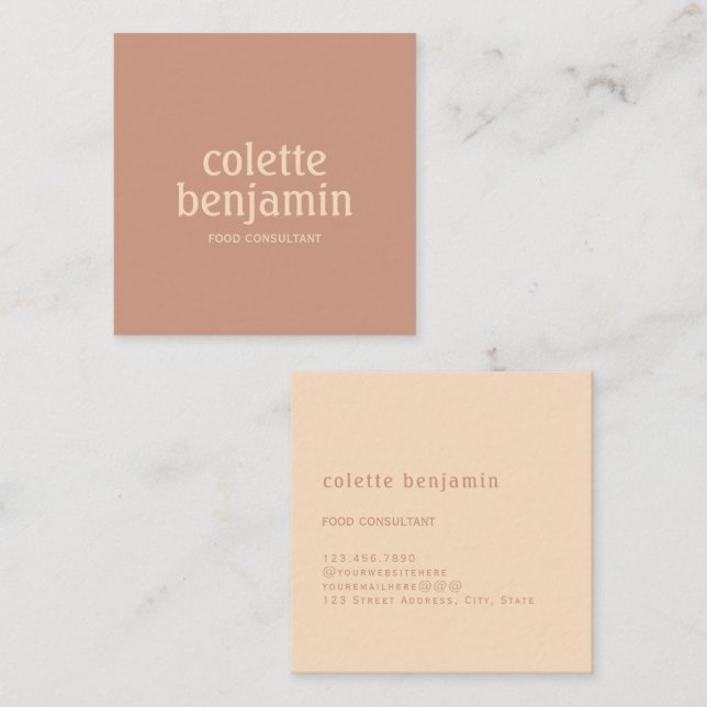 Minimalist Modern Antique Orange & Pale Peach Square Business Card (Front/Back)