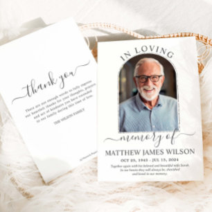 Minimalist Modern Arch Photo Funeral Memorial Thank You Card