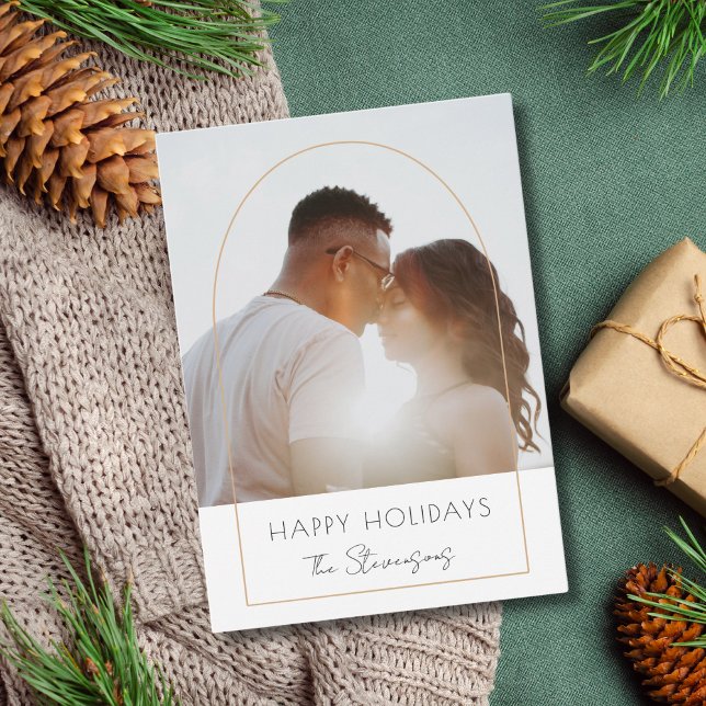 Minimalist Modern Arch Photo Happy Holiday Card (Creator Uploaded)