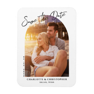 Minimalist Modern Arch Photo Save The Date Card Magnet