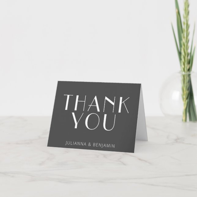 Minimalist Modern Art Deco Personalized Black Thank You Card (Front)