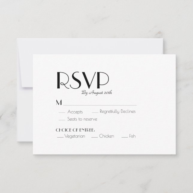Minimalist Modern Art Deco Wedding Meal Choice RSVP Card (Front)