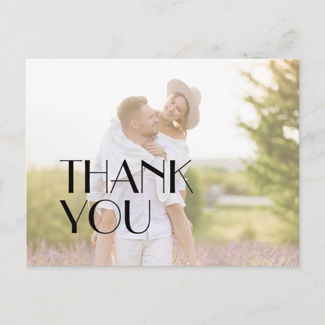 Minimalist Modern Art Deco Wedding Photo Thank You Postcard (Front)