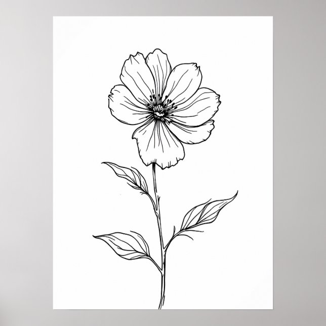 Minimalist Modern Art. Single Bloom Line Art Poster (Front)