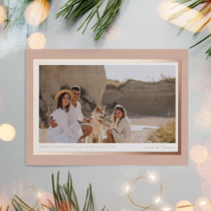 Minimalist Modern Beige Pink 1 Photo Real Foil Holiday Card
