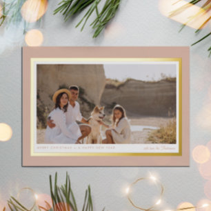 Minimalist Modern Beige Pink 1 Photo Real Foil Holiday Postcard